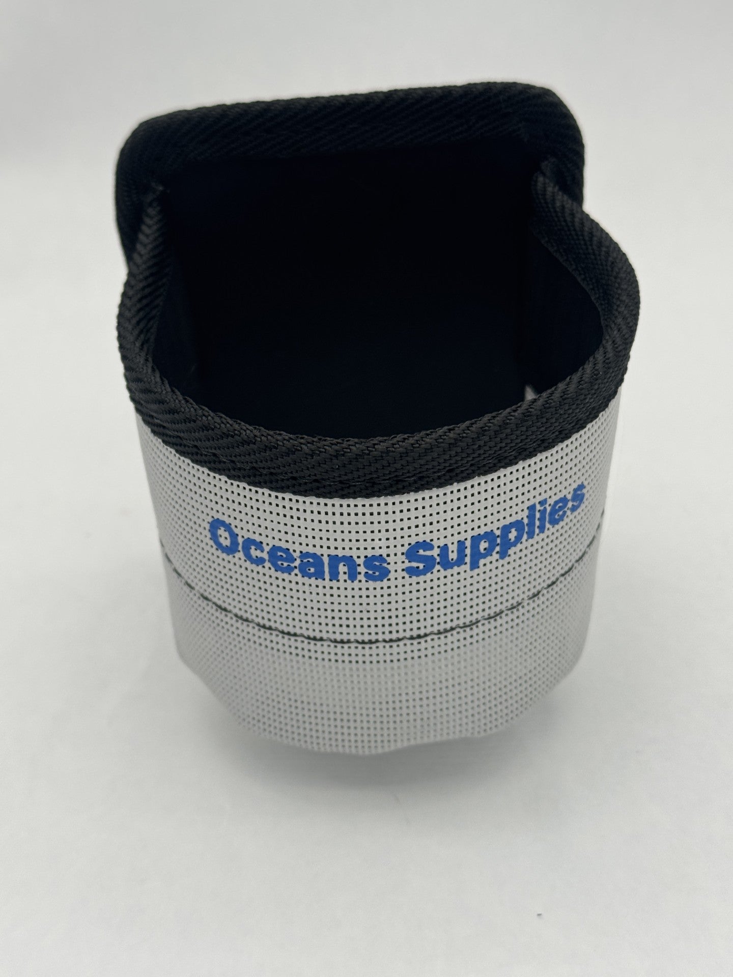 Sailboat Cup Holder – Marine PVC Mesh Drink Holder with Hook-and-Loop Backing (Light Gray)